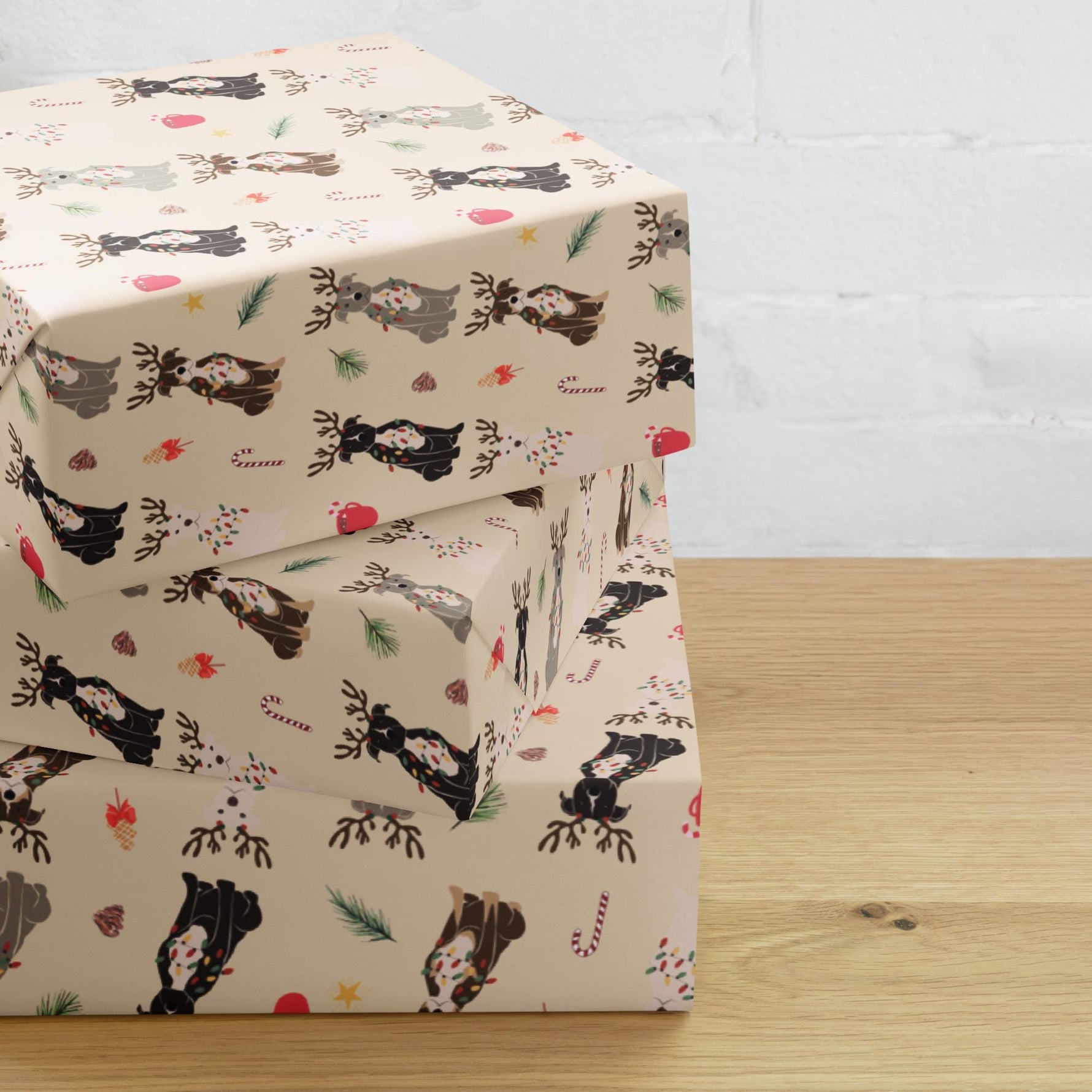 Reindeer Pitbull Christmas Wrapping Paper | Set of 3 Sheets