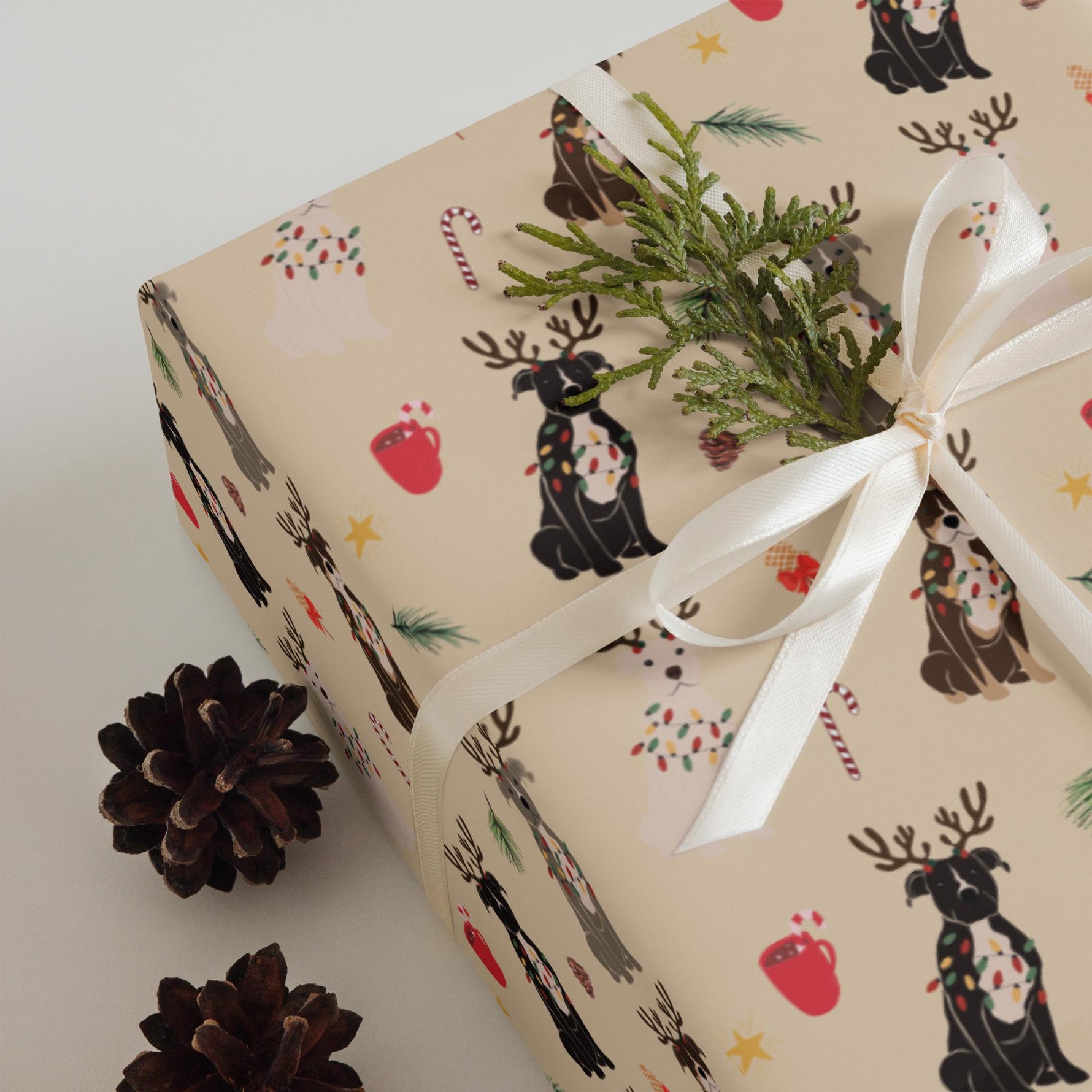 Reindeer Pitbull Christmas Wrapping Paper | Set of 3 Sheets