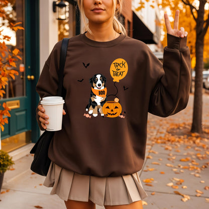 Trick or Treat Bernese Halloween Sweatshirt: Fall Dog Mom Gift