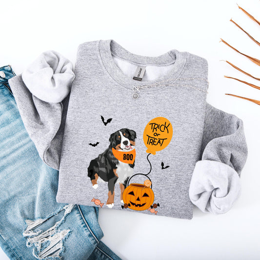 Trick or Treat Bernese Halloween Sweatshirt: Fall Dog Mom Gift
