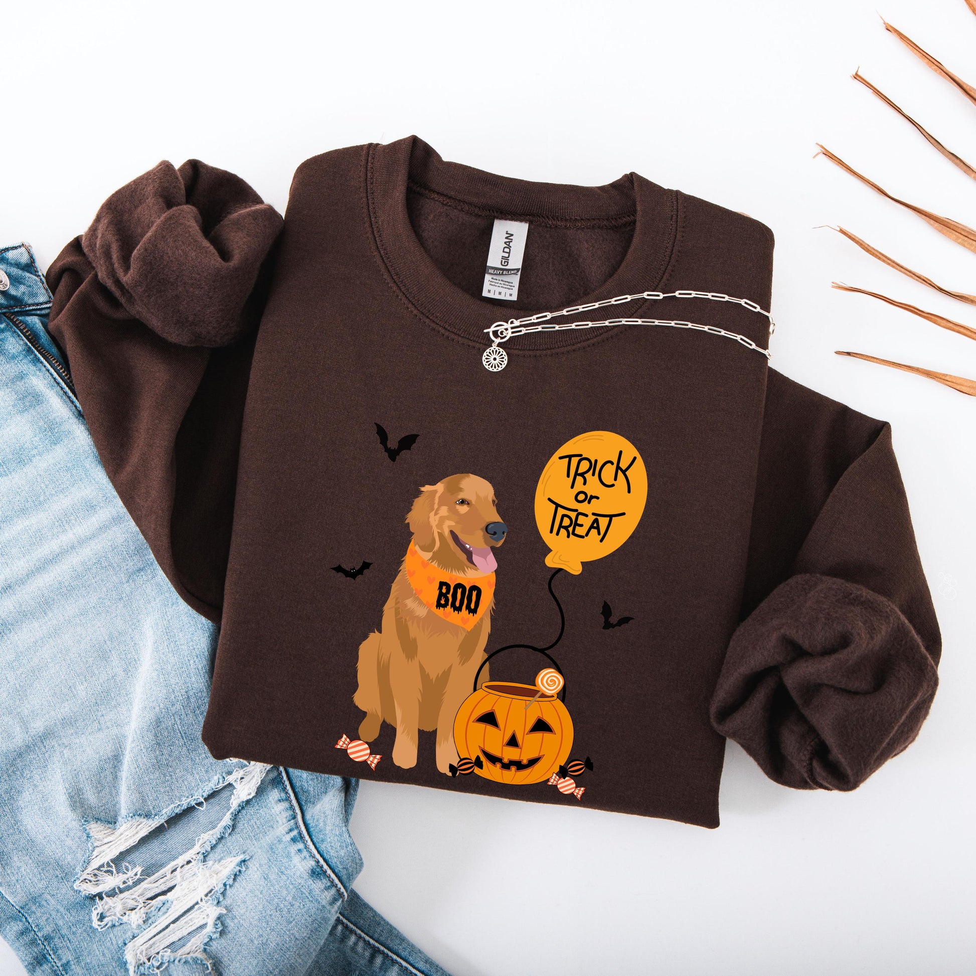 Trick or Treat Golden Retriever Sweatshirt: Halloween Dog Mom Gift