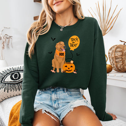 Trick or Treat Golden Retriever Sweatshirt: Halloween Dog Mom Gift