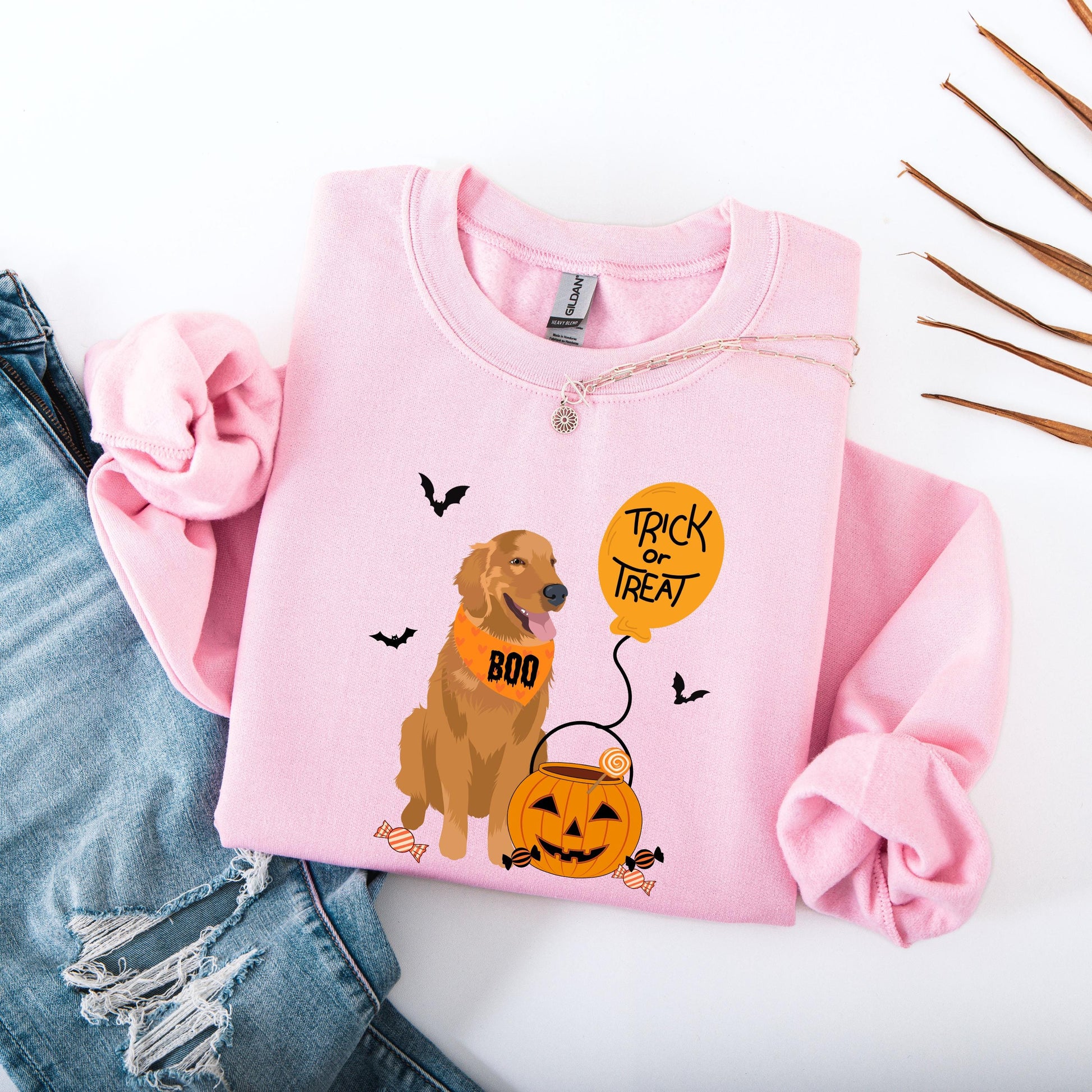 Trick or Treat Golden Retriever Sweatshirt: Halloween Dog Mom Gift