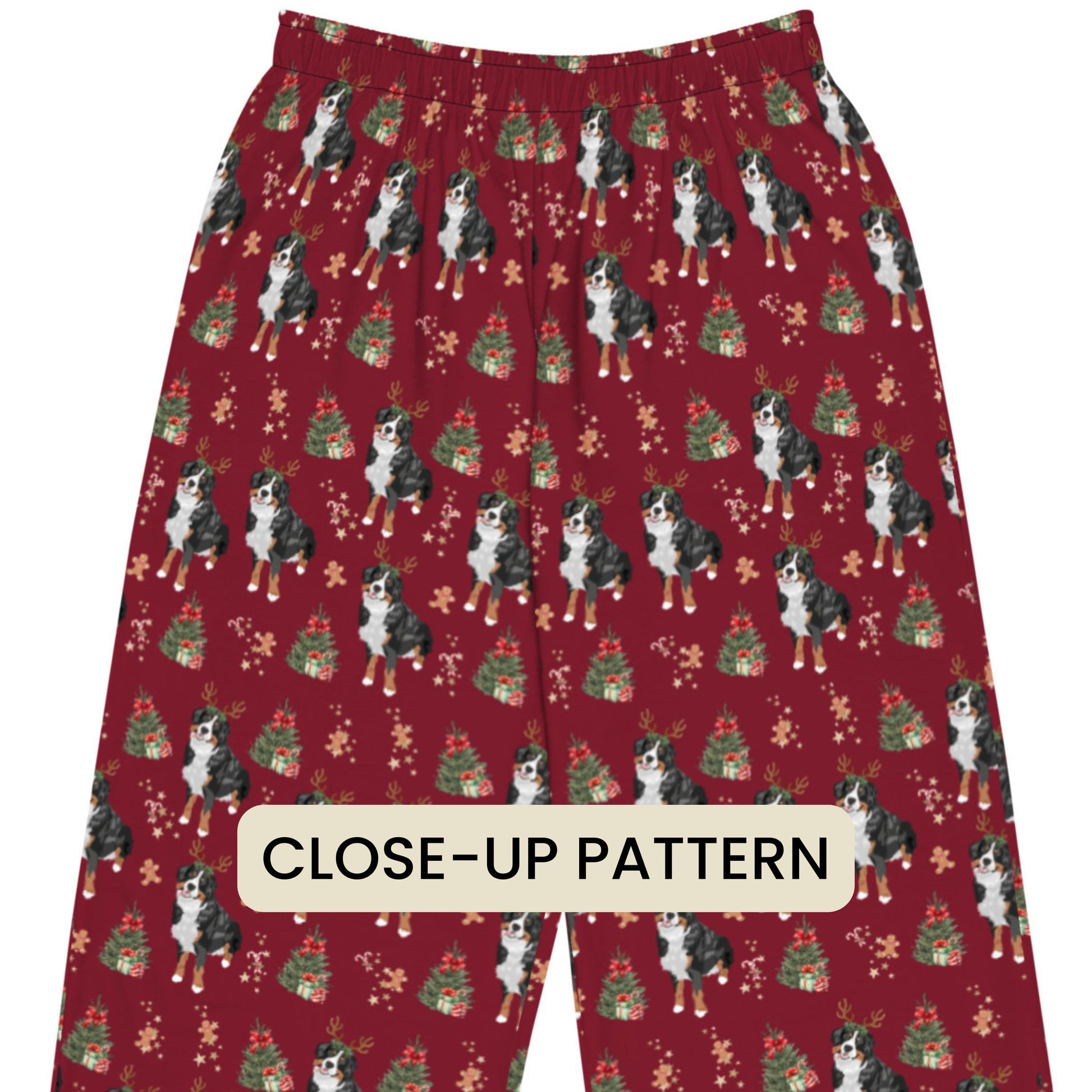 Christmas Bernese Mountain Dog Pajama Pants: Unisex Wide Leg