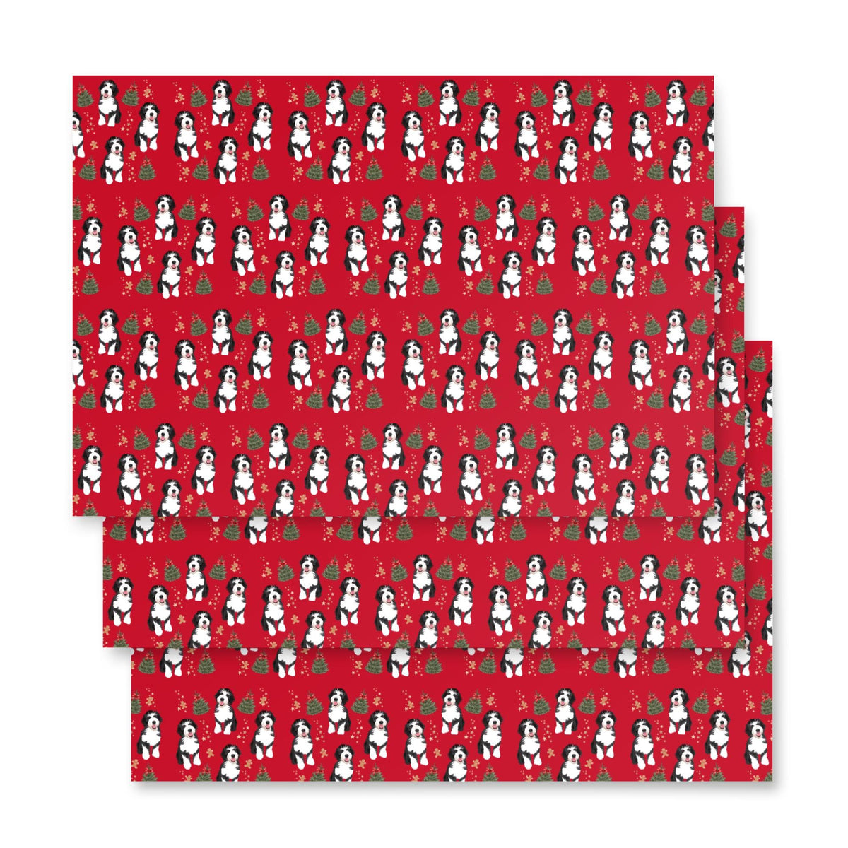 Bernedoodle Christmas Wrapping Paper Sheets | Set of 3 bernedoodle Xmas gift wraps