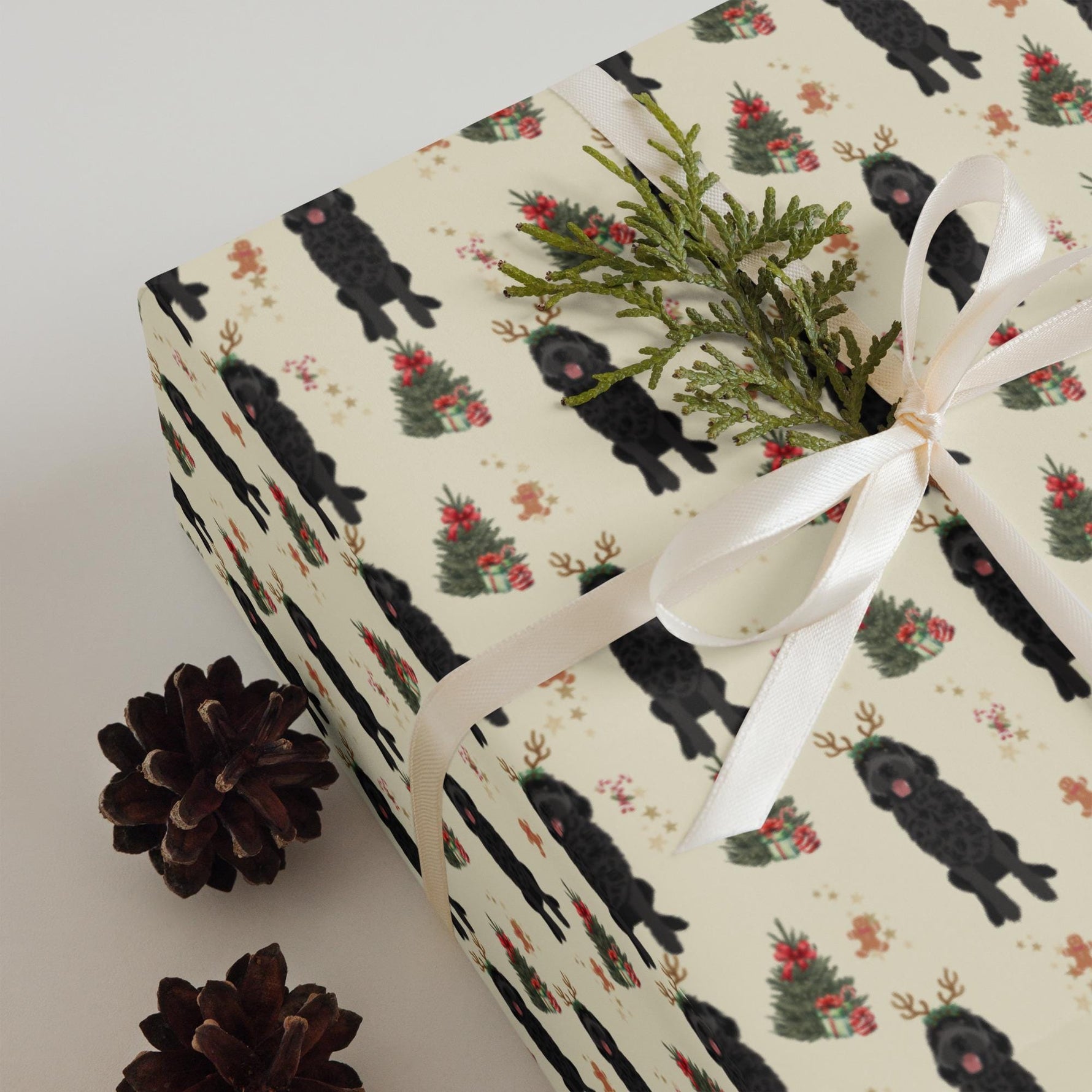 Christmas Black Goldendoodle Wrapping Paper