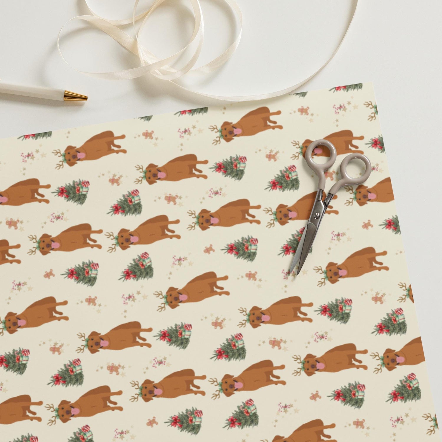 Christmas Red Fox Labrador Wrapping Paper Sheets: 3