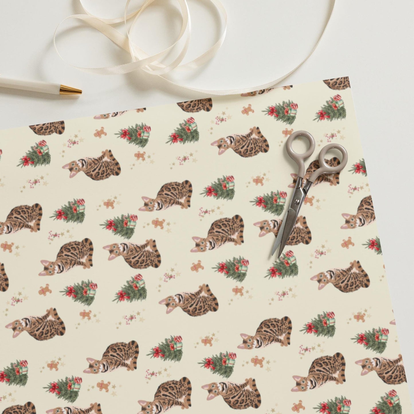 Christmas Bengal Cat Wrapping Paper