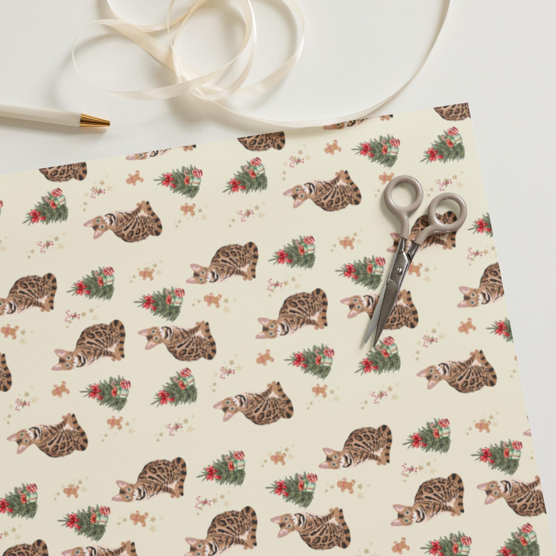 Christmas Bengal Cat Wrapping Paper