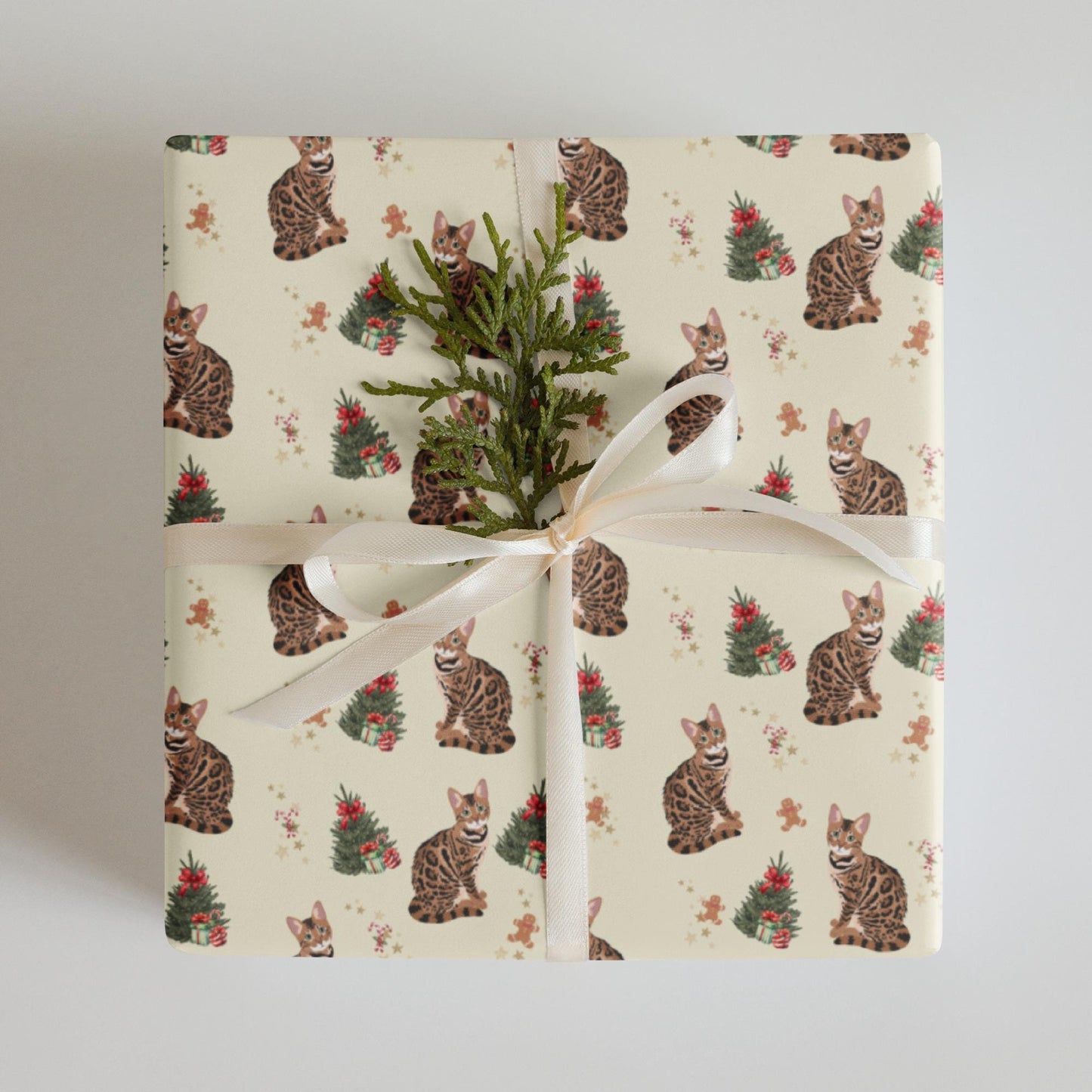 Christmas Bengal Cat Wrapping Paper Sheets