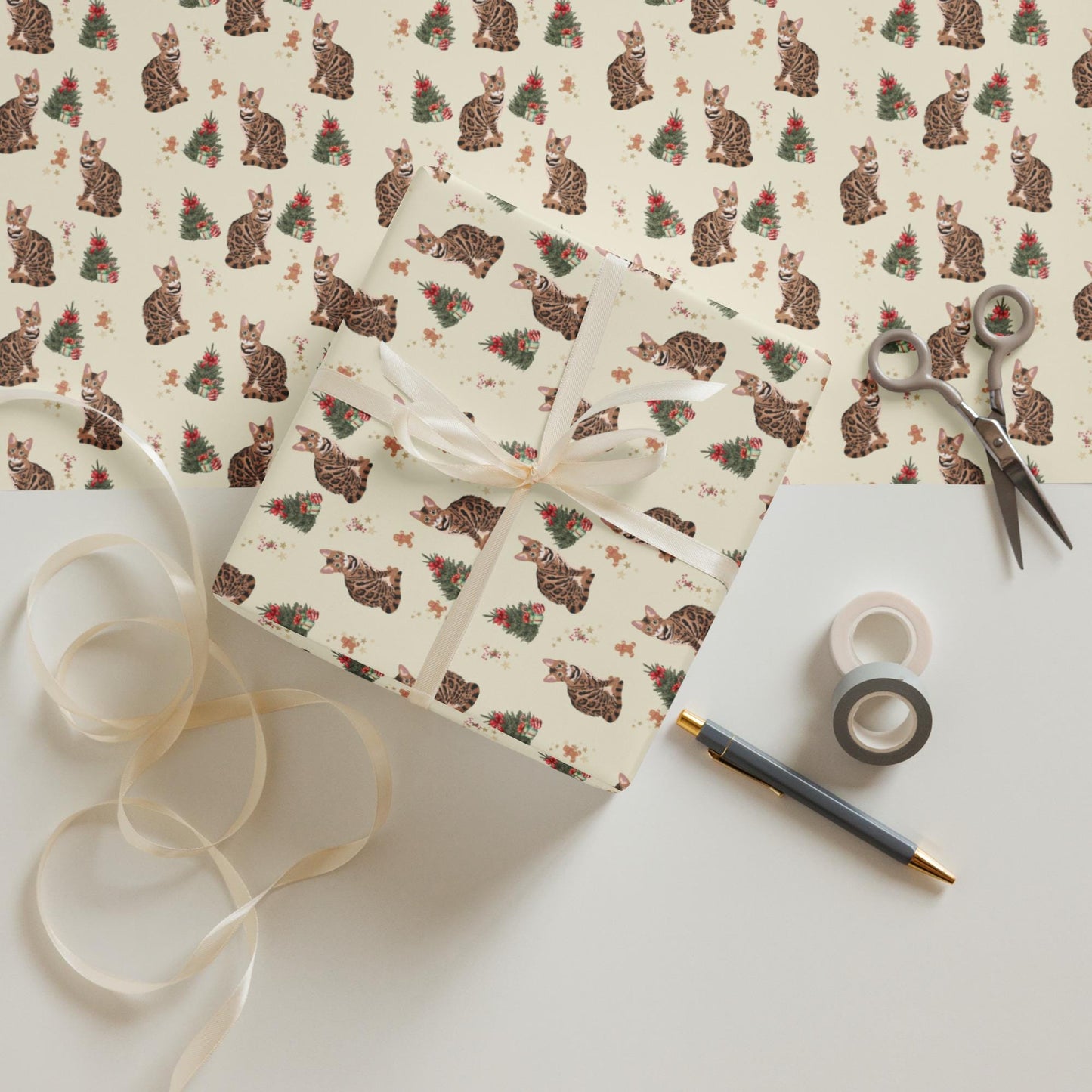 Christmas Bengal Cat Wrapping Paper
