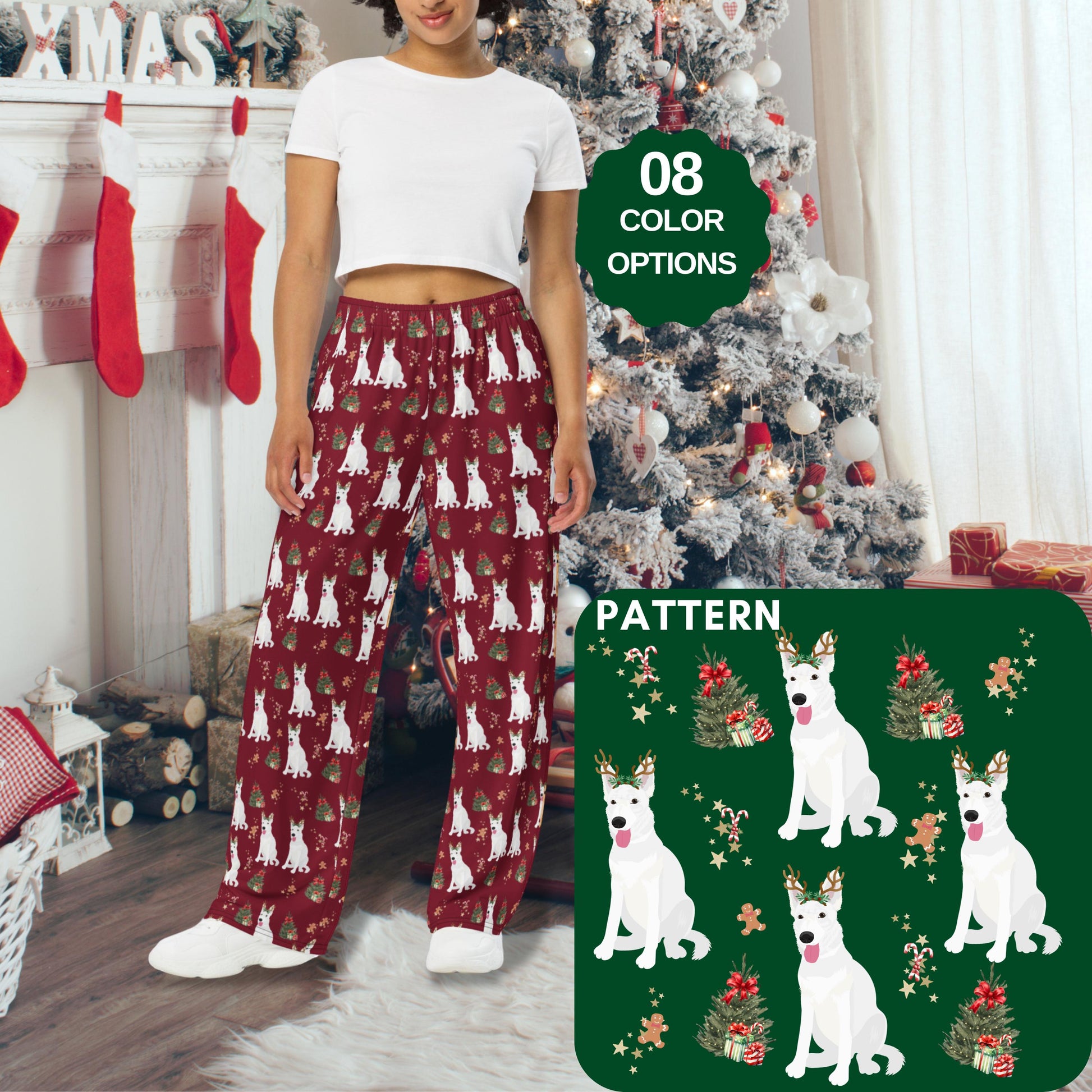Christmas White German Shepherd Pajama Pants