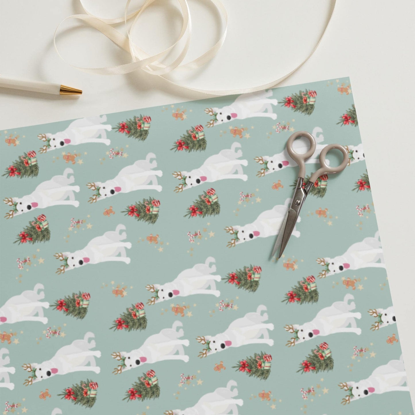 Christmas White German Shepherd Wrapping Paper