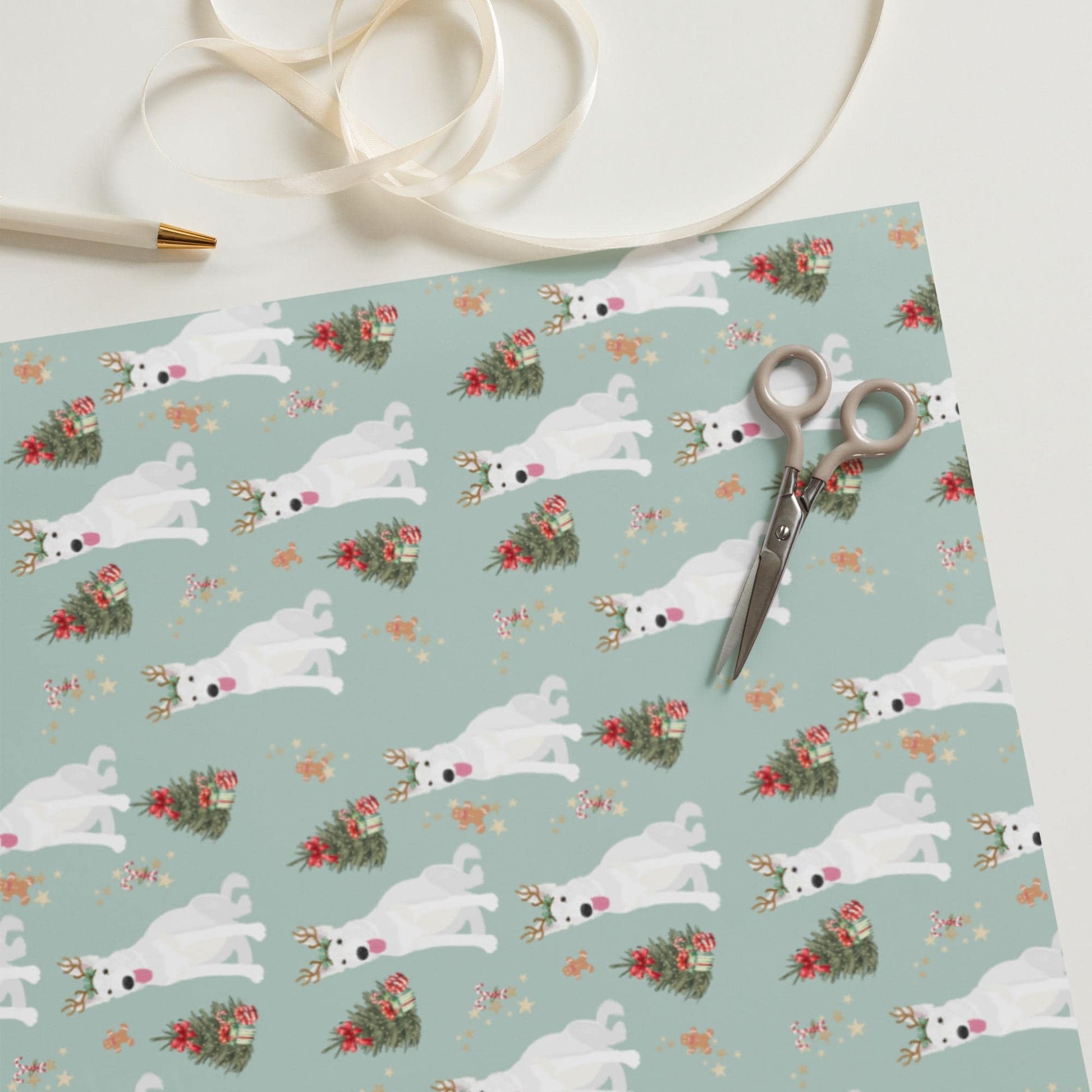 Christmas White German Shepherd Wrapping Paper