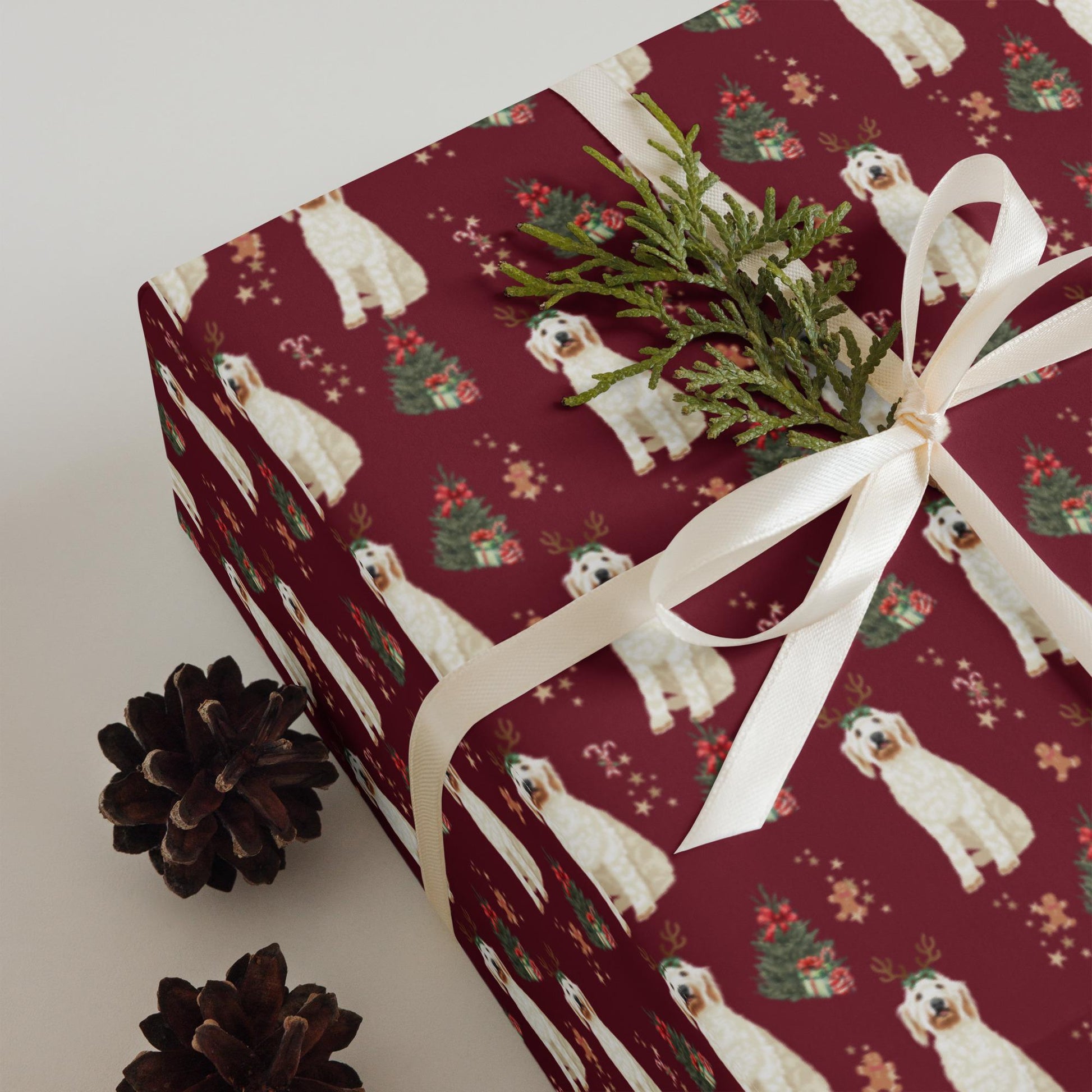 Christmas White Goldendoodle Wrapping Paper Sheets