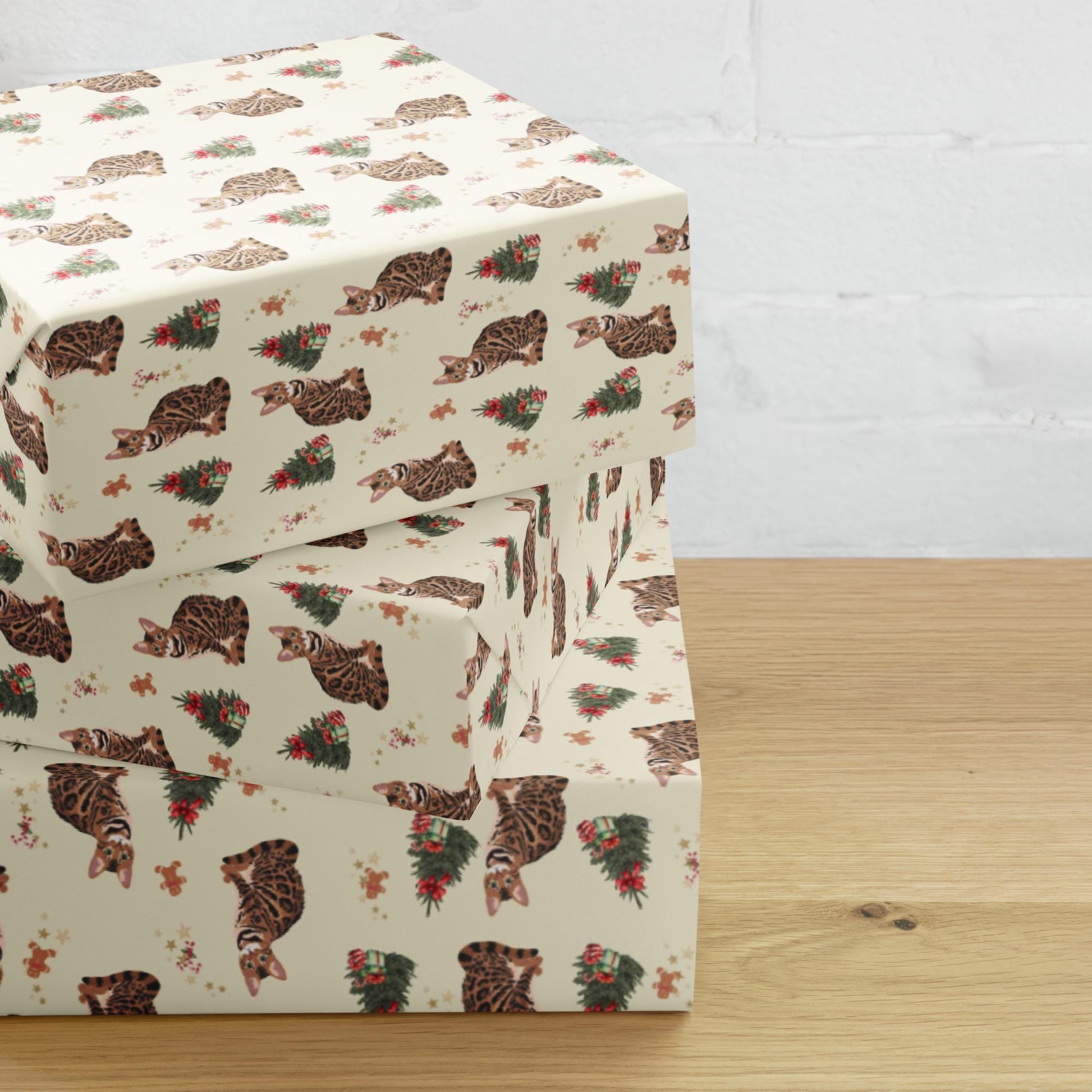 Christmas Bengal Cat Wrapping Paper