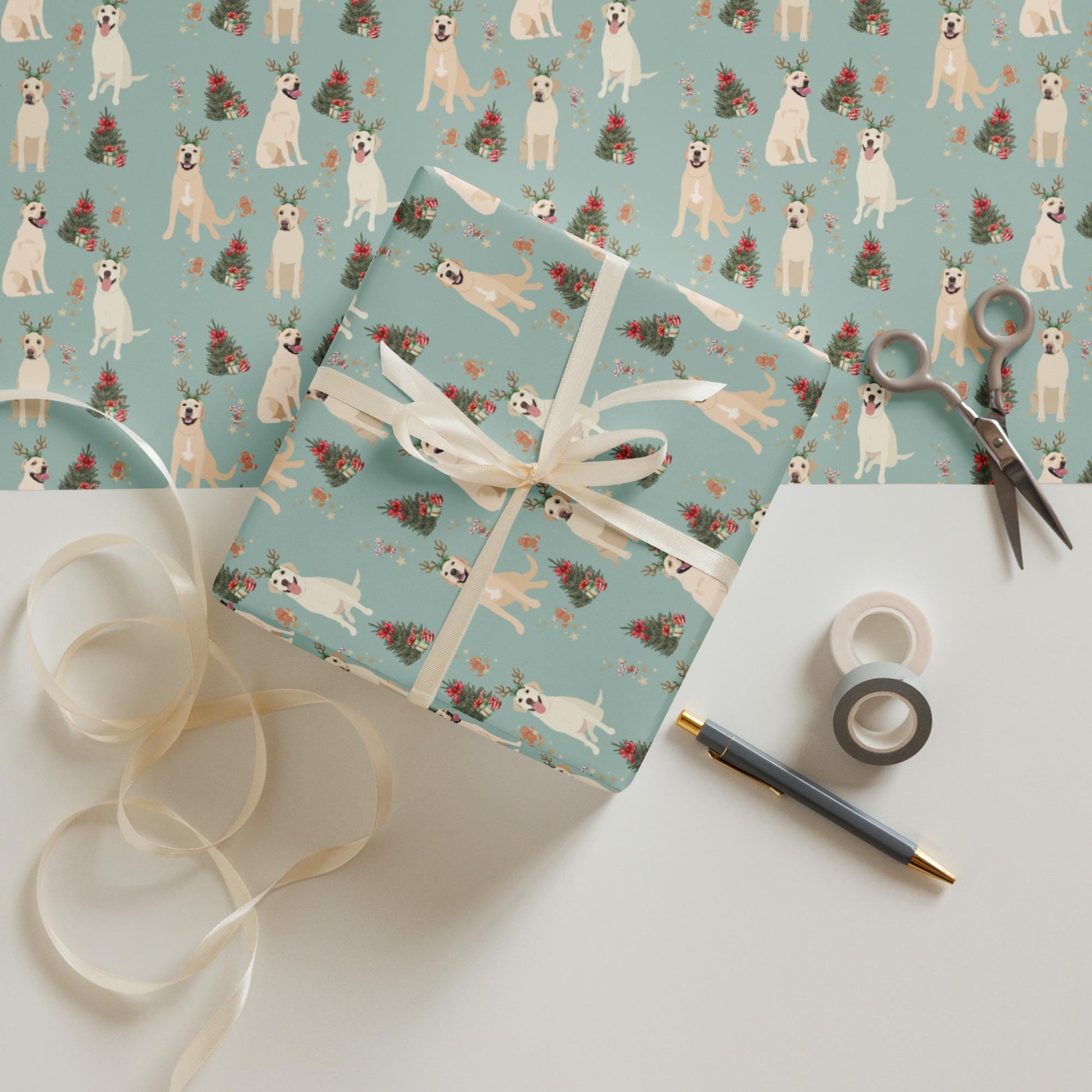 Yellow Labrador Christmas Wrapping Paper: Set of 3 Sheets