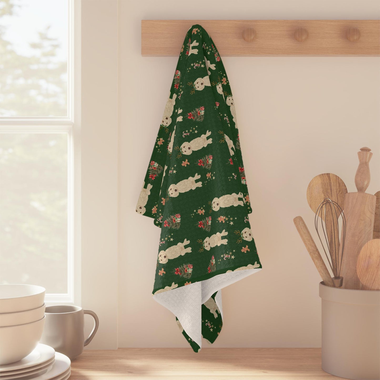 Cream Goldendoodle Christmas Kitchen Towel