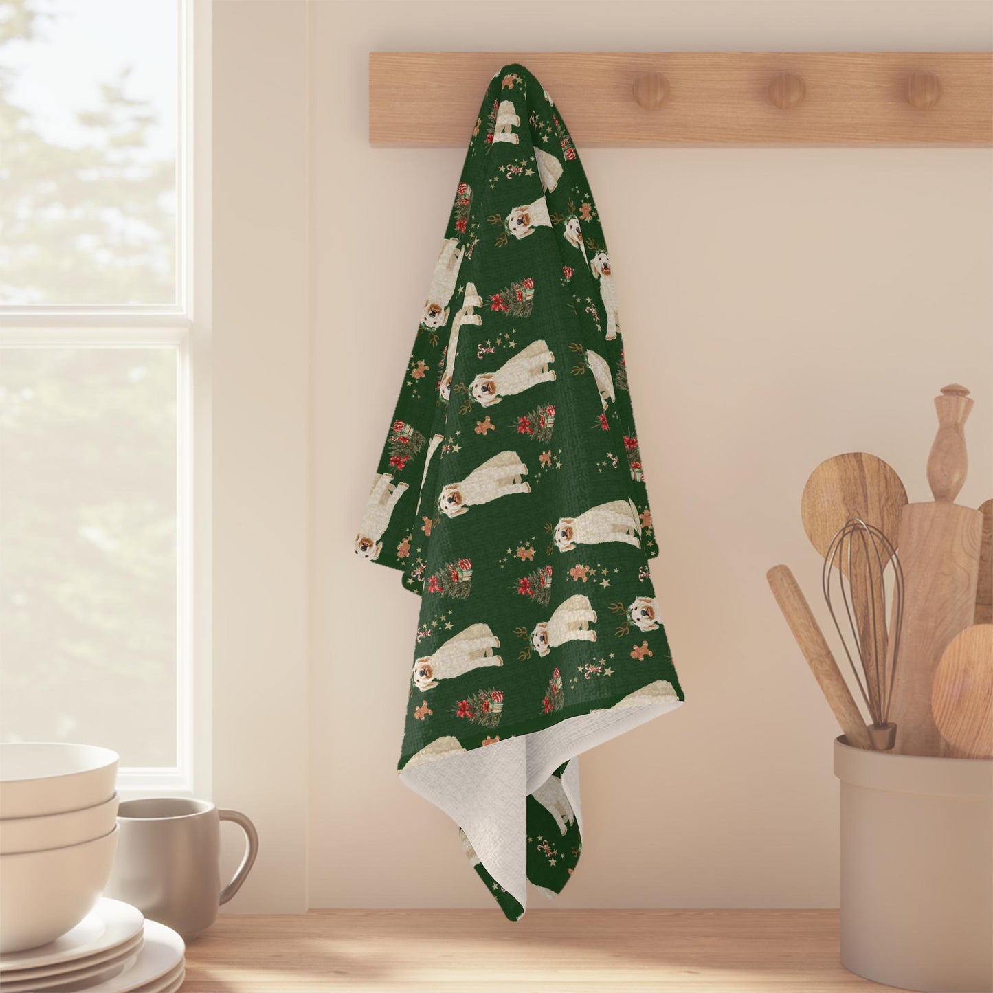 White Goldendoodle Christmas Kitchen Towel