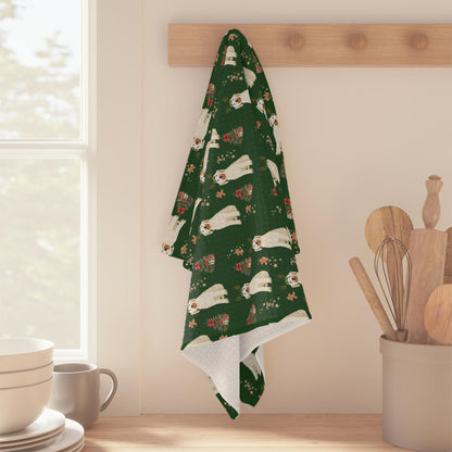 White Goldendoodle Christmas Kitchen Towel