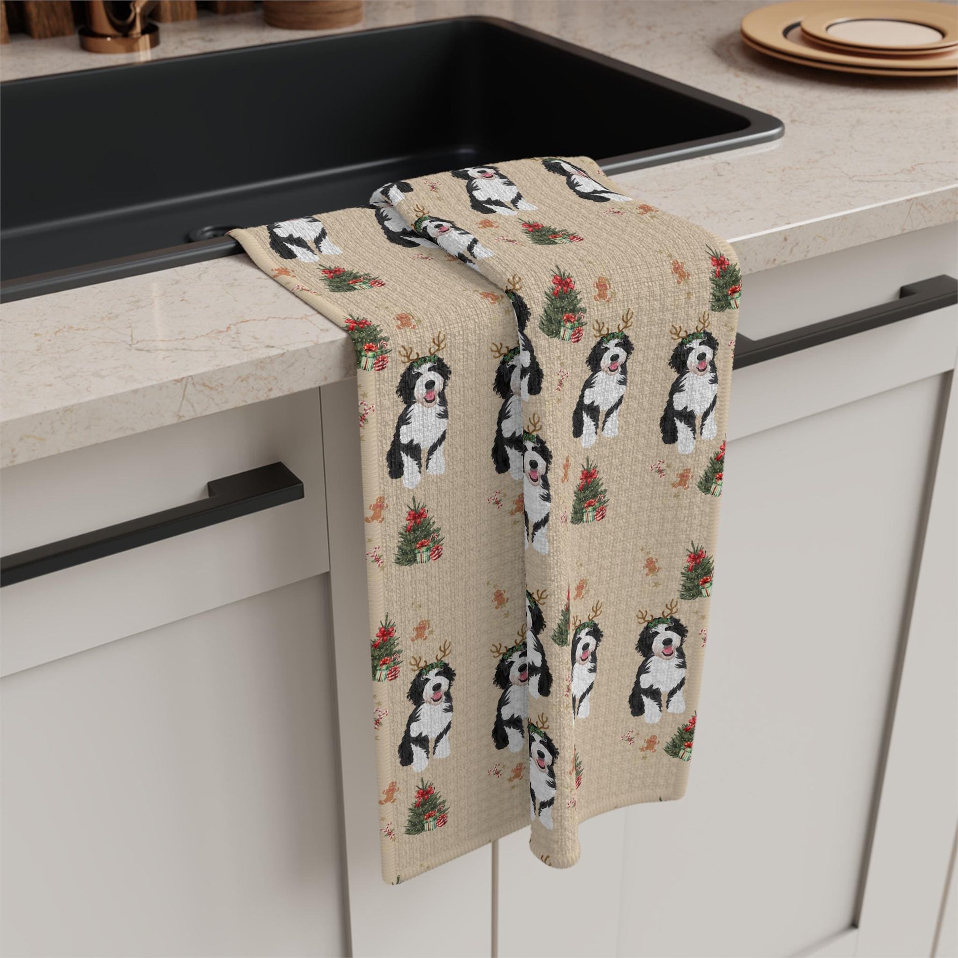 Bernedoodle Christmas Kitchen Towel