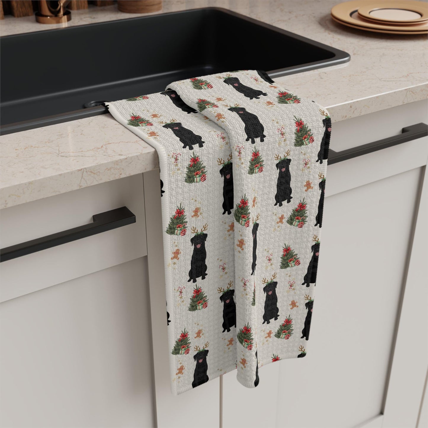 Black Labrador Christmas Kitchen Towel