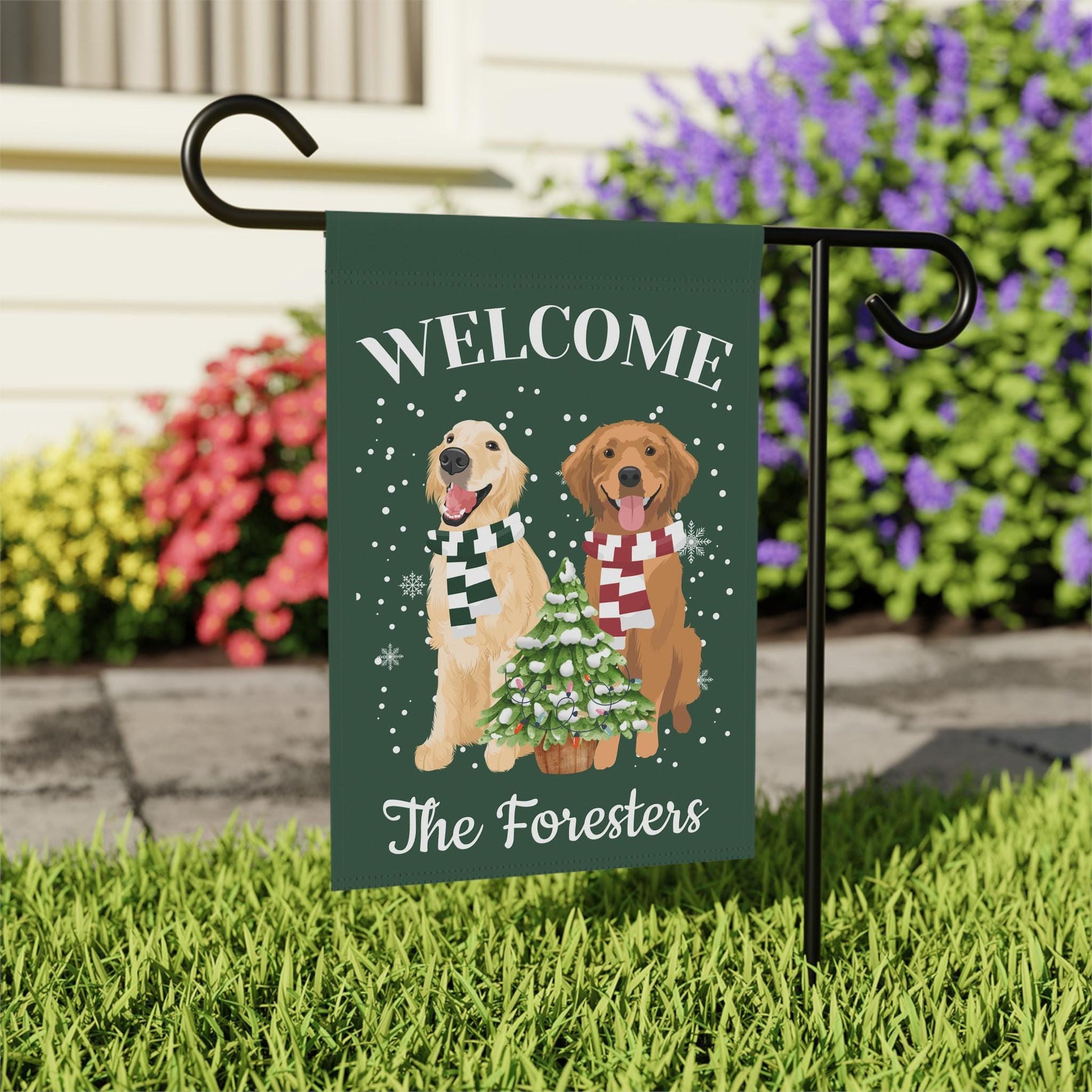 Personalized Christmas Golden Retriever Garden Flag