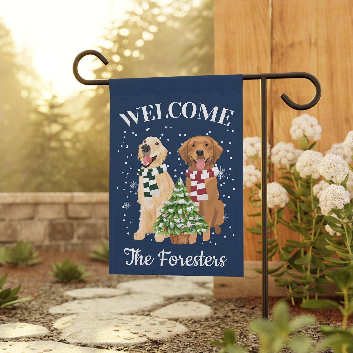 Personalized Christmas Golden Retriever Garden Flag
