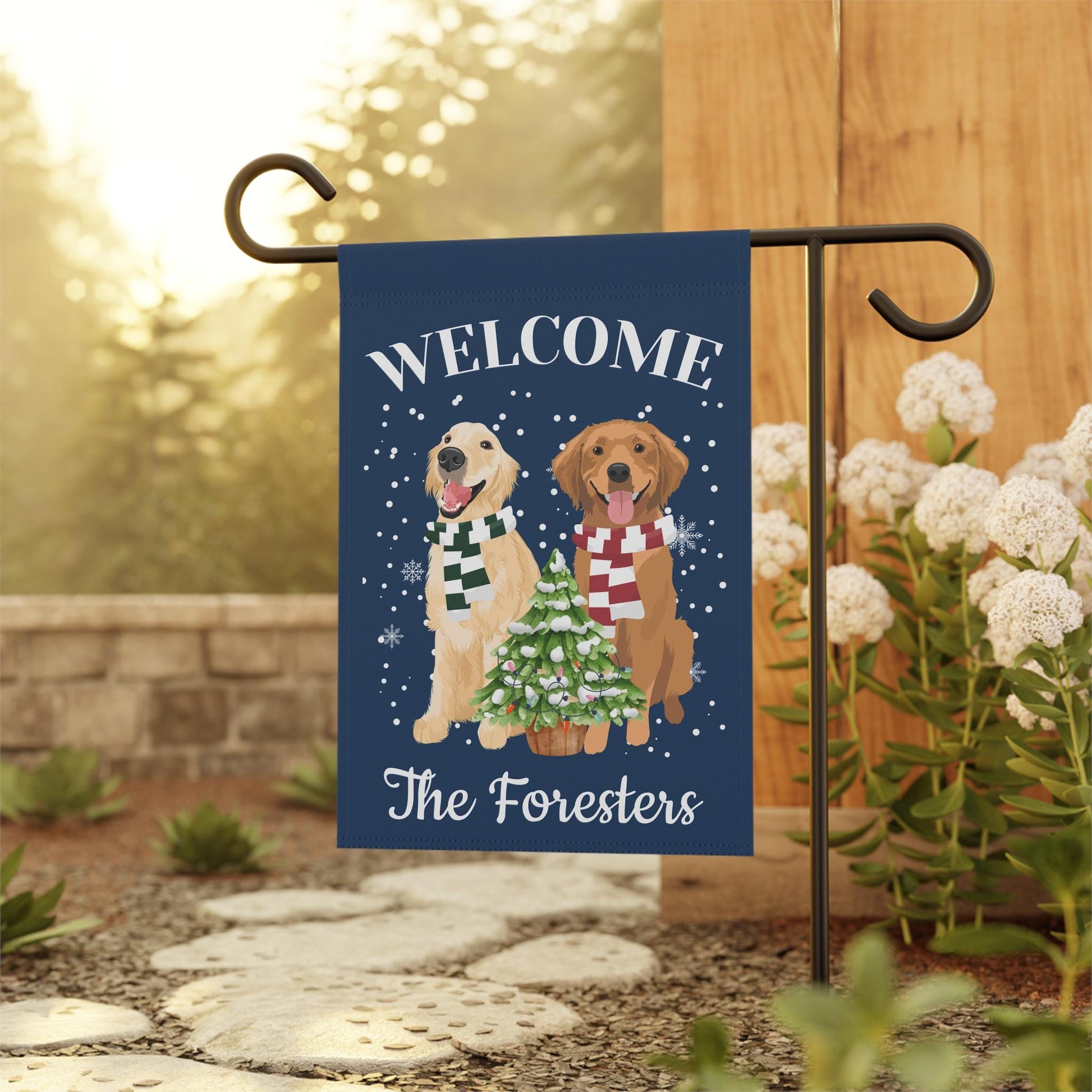 Personalized Christmas Golden Retriever Garden Flag