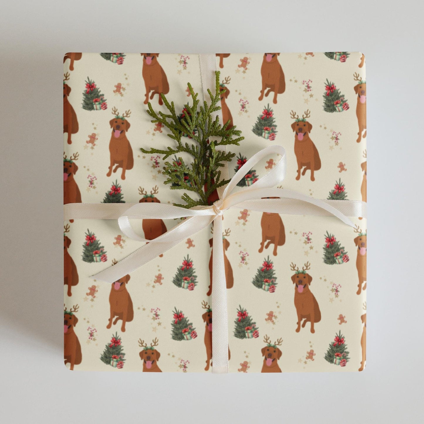 Christmas Dog Wrapping Paper with red fox labrador