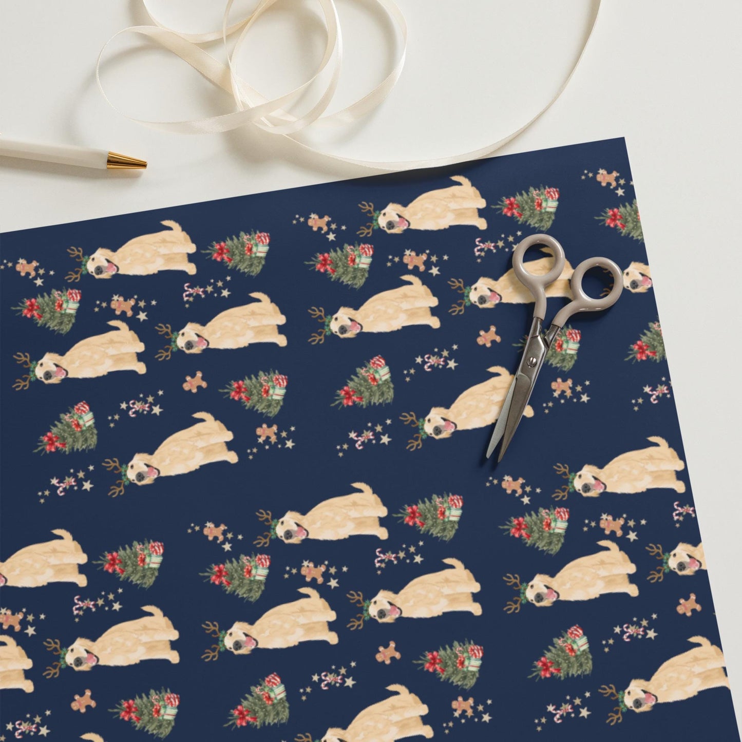 Christmas Dog Wrapping Paper Sheets with golden retriever
