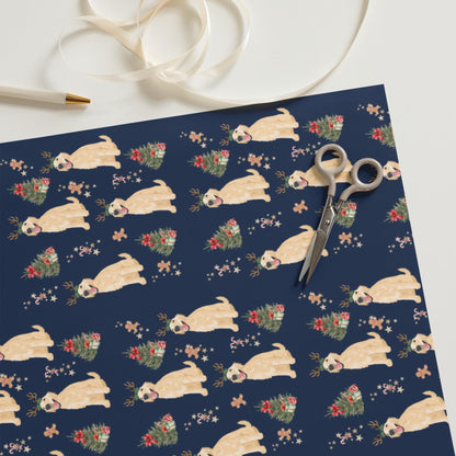 Christmas Dog Wrapping Paper Sheets with golden retriever