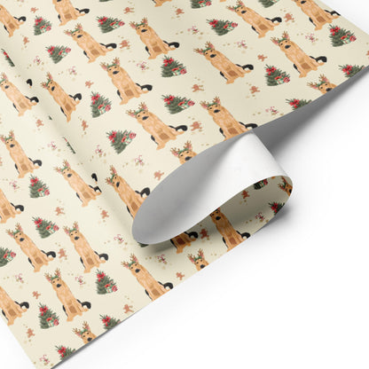 Christmas German Shepherd Wrapping Paper Sheets