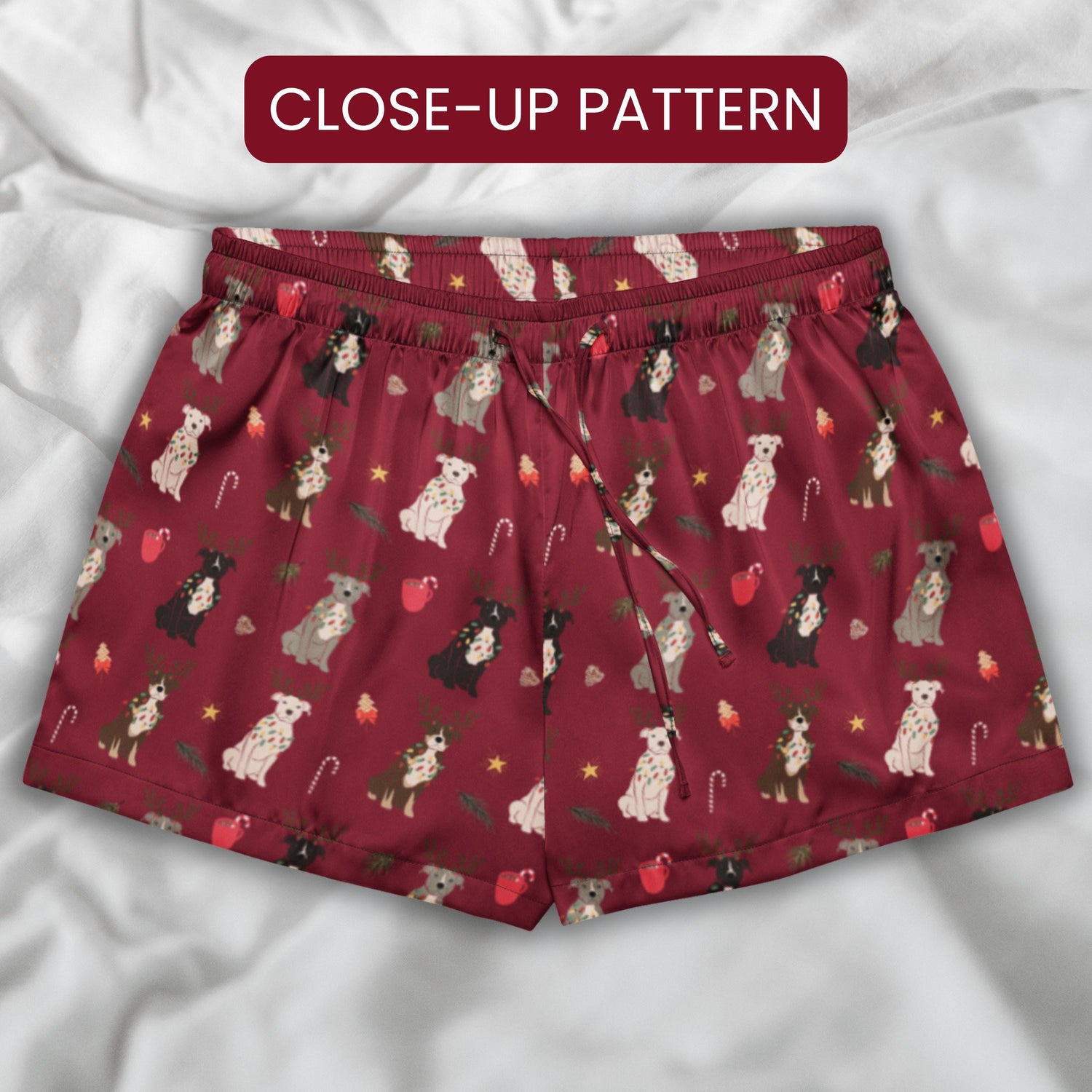 Christmas Pitbull Pajama Shorts for Women: Dog Mom PJ