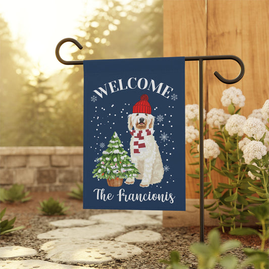 Personalized Christmas Goldendoodle Garden Flag: Family Doodle Welcome