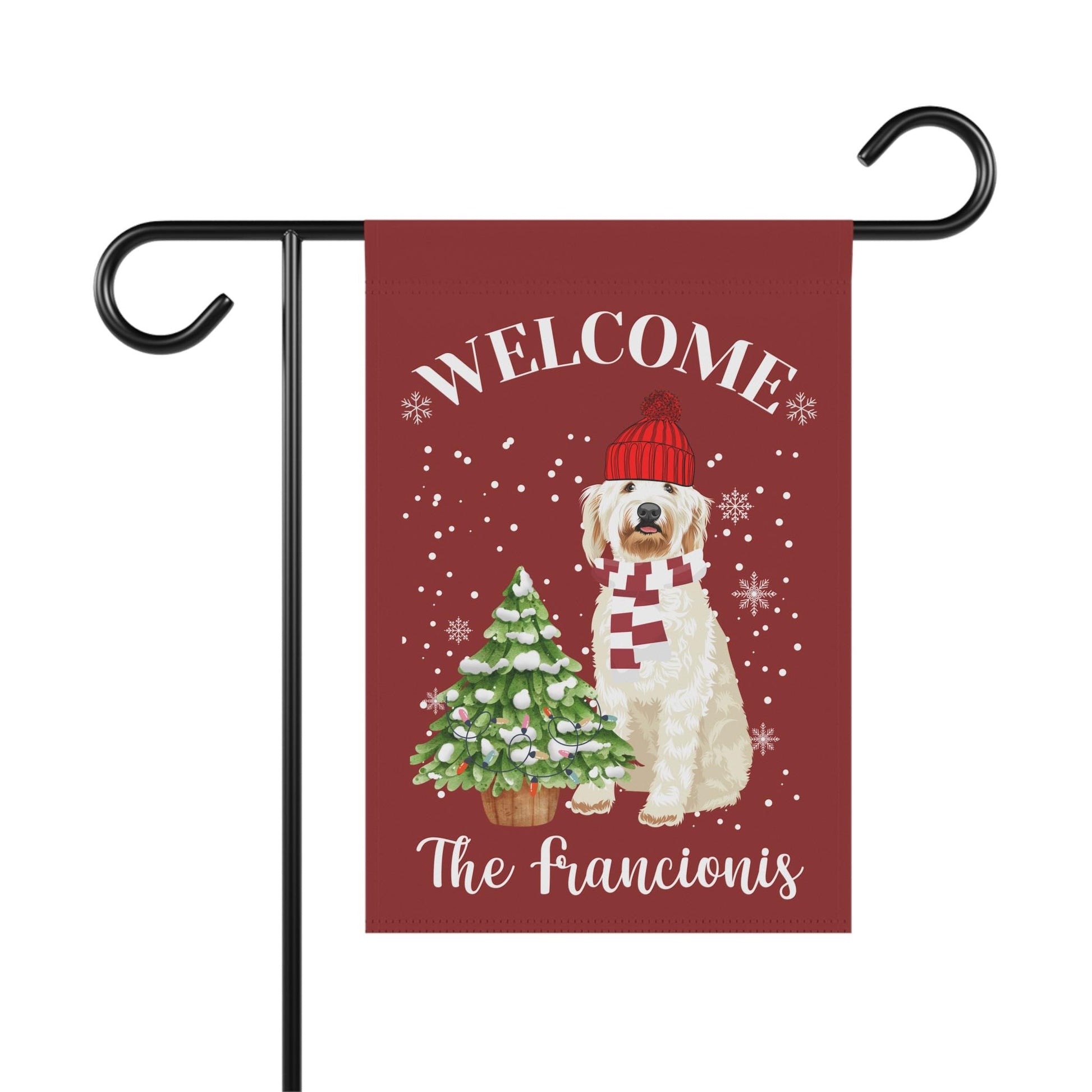 Personalized Christmas Goldendoodle Garden Flag: Family Doodle Welcome