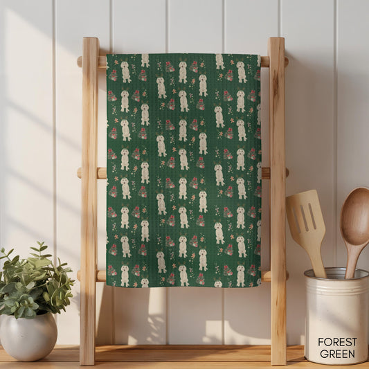 Cream Goldendoodle Christmas Kitchen Towel