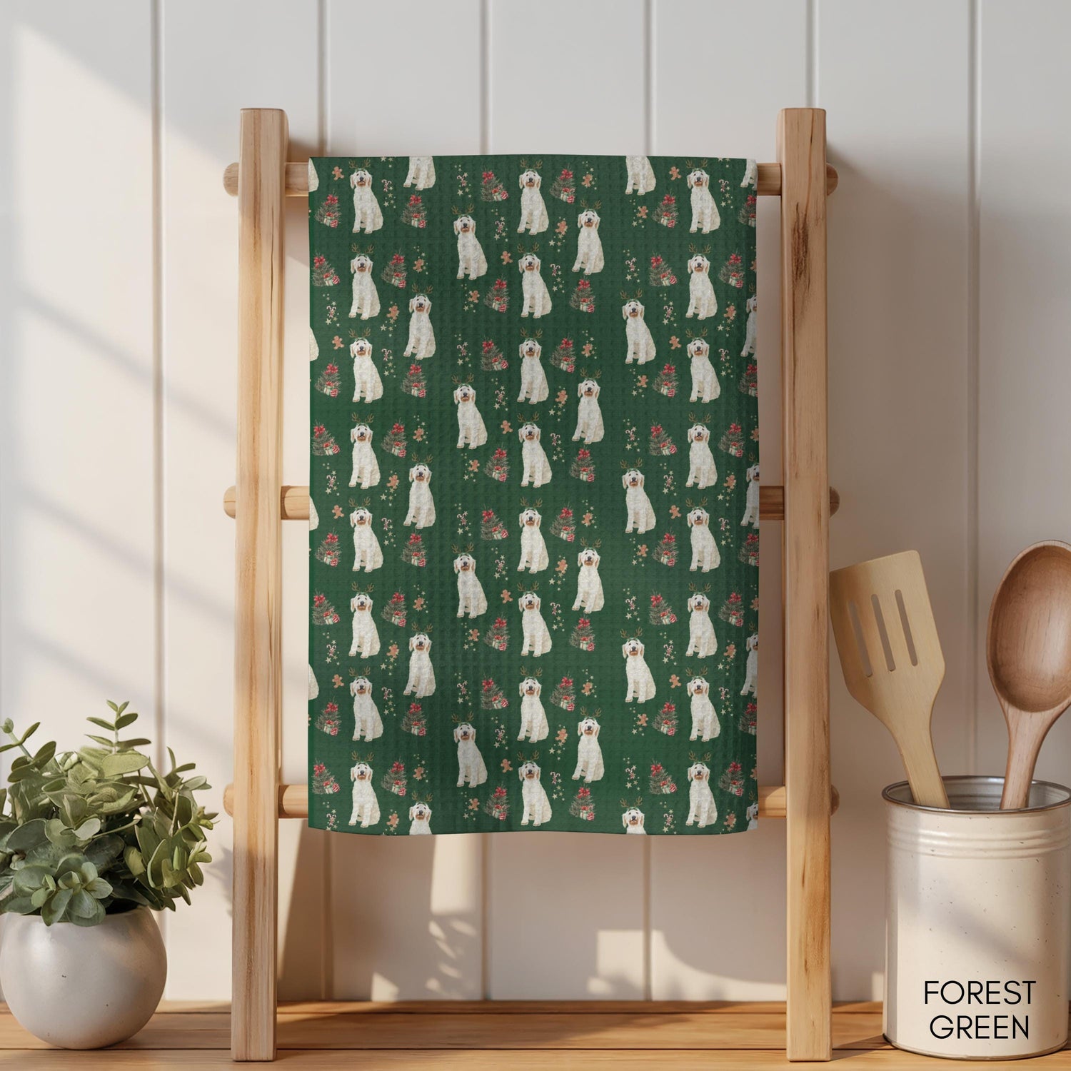 White Goldendoodle Christmas Kitchen Towel