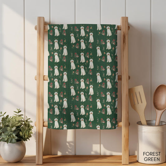 White Goldendoodle Christmas Kitchen Towel