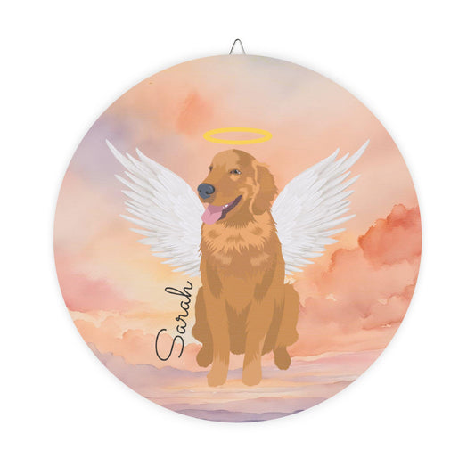 Golden Retriever Angel Wings Wood Sign Personalized Pet Memorial Wall Decor