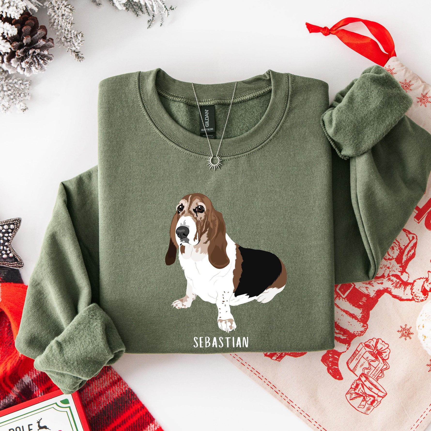 Basset Hound Sweatshirt in color military green