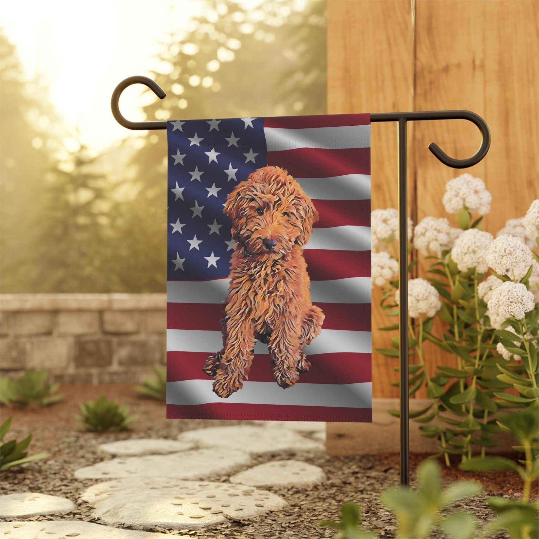 USA flag Goldendoodle Dog Garden flag | 4th of July | Dog Yard Flag