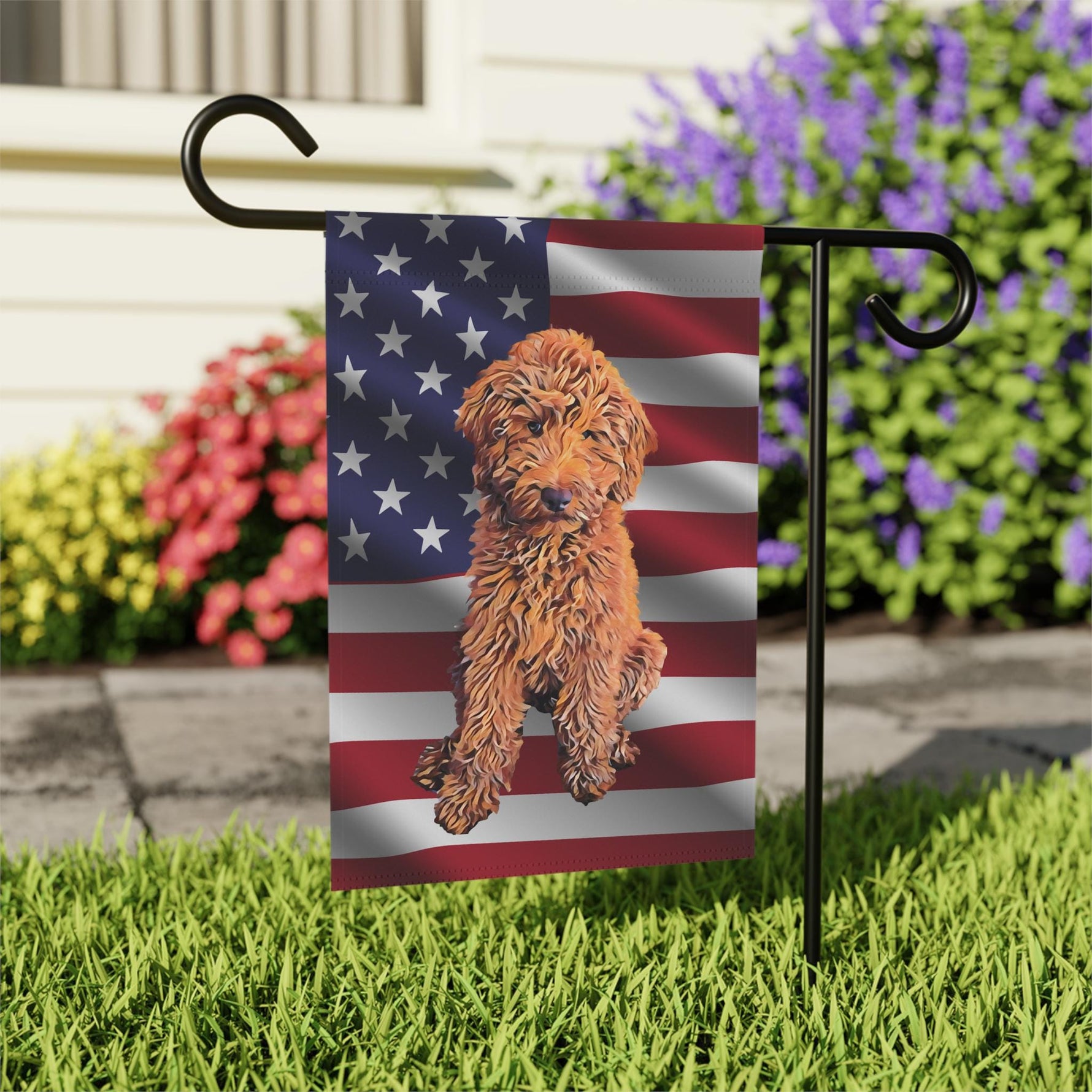 USA flag Goldendoodle Dog Garden flag | 4th of July | Dog Yard Flag