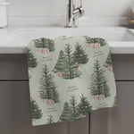 Merry Christmas Tea Towel, waffle kitchen towel, xmas home decor flour sack, grandma gifts, wife birthday gift, christmas tree hand towel