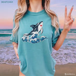 Orca Whale Surfing The Wave Shirt, orca hoodie, coconut girl gift, beach bum sweatshirt, ocean style tee, sea animal shirt, colege girl gift