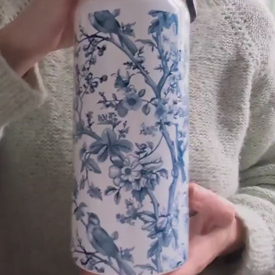 Toile De Jouy Blue Birds Stainless steel water bottle with straw lid 32oz, gym girl gift, fitness water bottle, yoga gift, wife anniversary