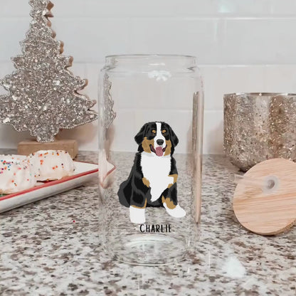 Bernese Mountain Dog Glass, iced coffee glass, dad beer glass, Bernese gift, Wife birthday gift, Bernese Christmas mug, Bernese tumbler