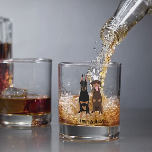 Doberman dad gift, whiskey glass, doberman gifts, doberman mom, doberman puppy, brown doberman, wedding gift, anniversary gift, pet los gift